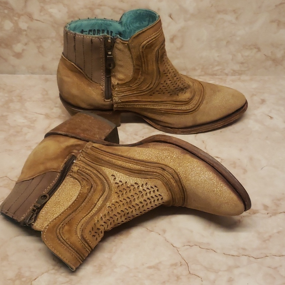 Corral Vintage tan leather zip up pointy cowgirl western women's boots size 7.5 - Picture 4 of 8